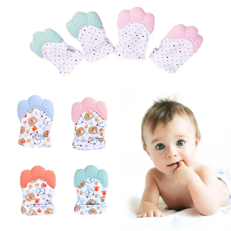 Teething Mitten Baby - Baby Anti-Bite Silicone Gloves Soothing Teething